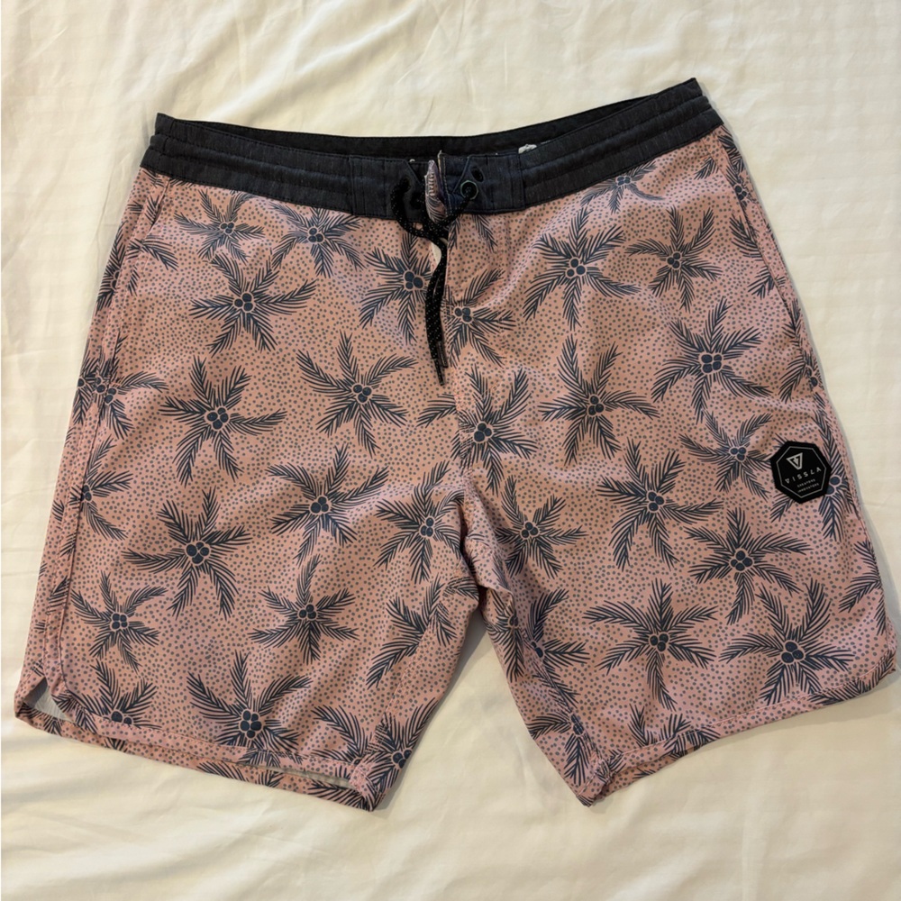 VISSLA Charcoal and Light Pink Swim Shorts